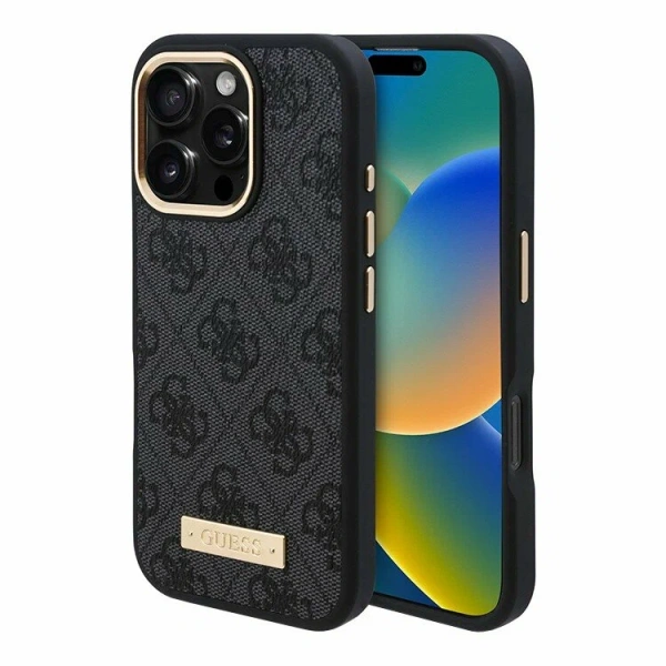 Guess для iPhone 16 Pro Max чехол PU 4G Plate metal logo Hard Black (MagSafe)