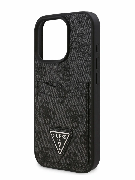 Guess для iPhone 16 Pro Max чехол PU 4G Double cardslot Triangle metal logo Hard Black