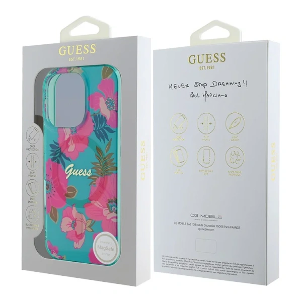 Guess для iPhone 16 Pro Max чехол PC/TPU Flowers Invisible Ring Hard Pink (MagSafe)