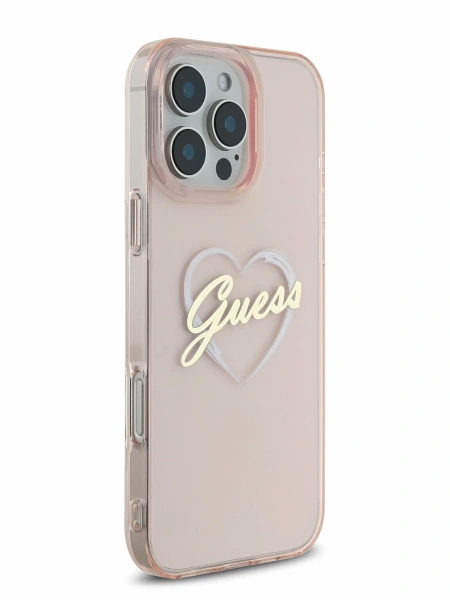 Guess для iPhone 16 Pro чехол PC/TPU Heart Hard Pink
