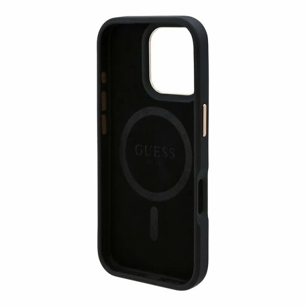 Guess для iPhone 16 Pro Max чехол PU 4G Plate metal logo Hard Black (MagSafe)